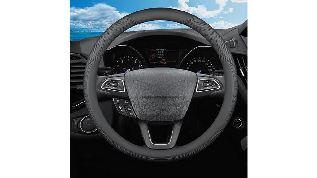 black leather ford steering cover
