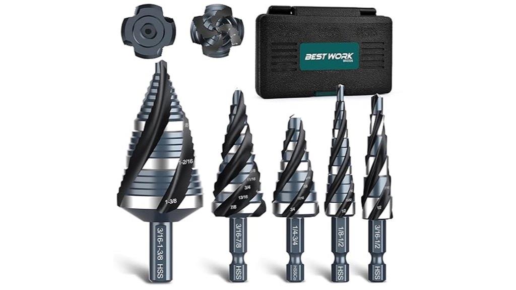 set of five spiral drill bits