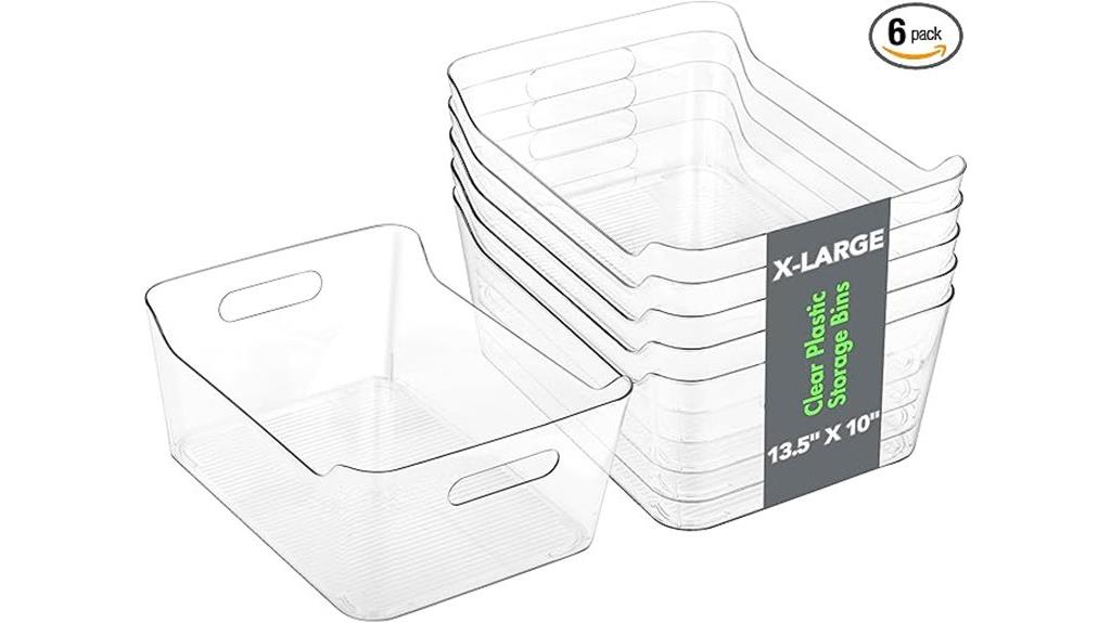 six piece plastic storage bins