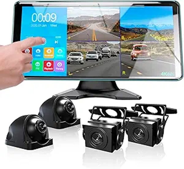 4K 4-Channel Dash Cam with Touch Screen and Cameras
