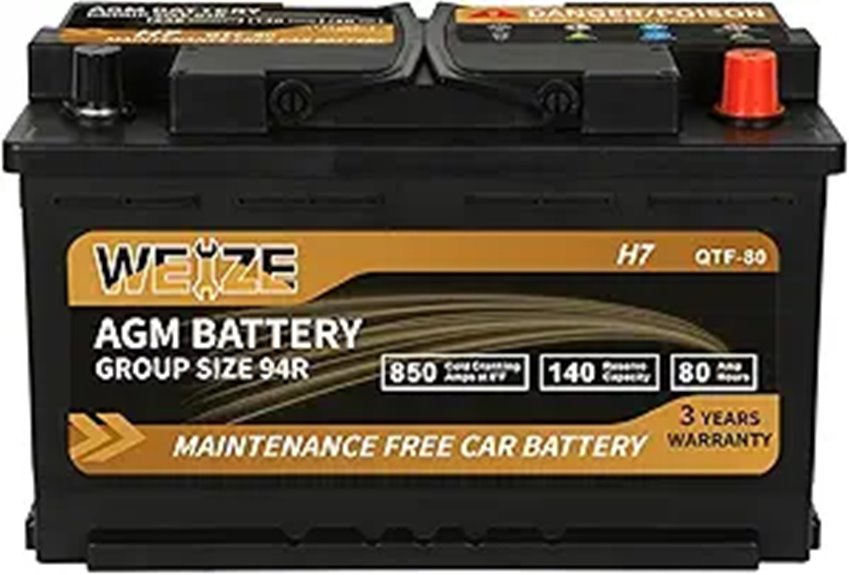 Weize AGM Battery BCI Group 94R 12V 80Ah