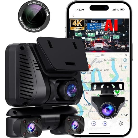 AI Dash Cam 4-Channel 360° 4K with Wi-Fi and Night Vision