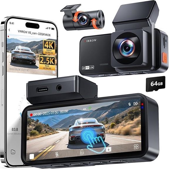 4K+2.5K Dual Dash Cam with WiFi & Night Vision
