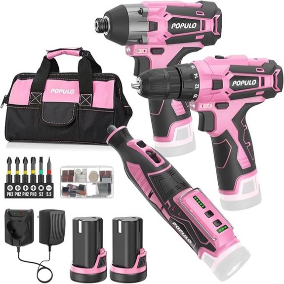 Pink 3-Tool Cordless Power Tool Set for Women