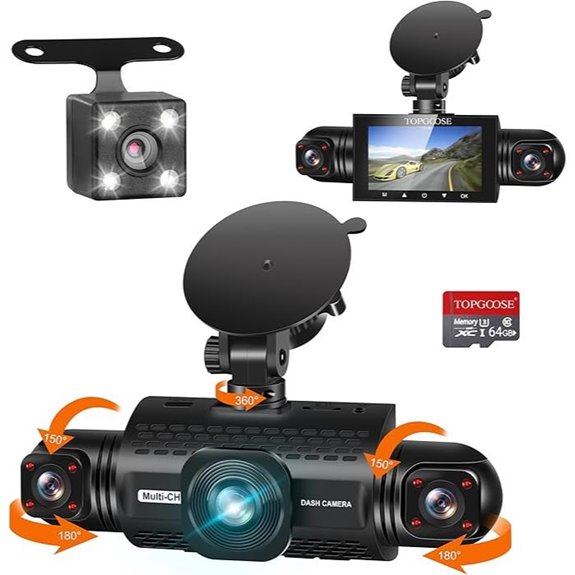 TOPGOOSE 360° 4-Channel Dash Cam with 64GB Card